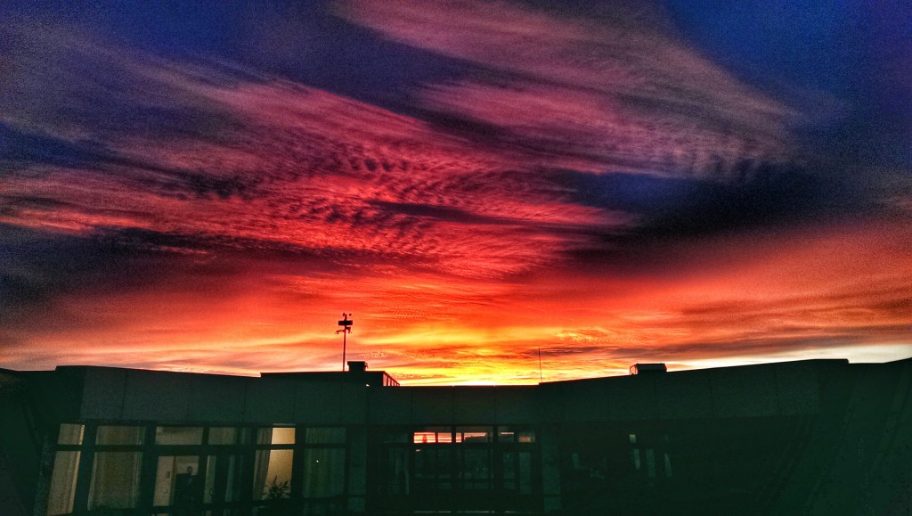 Sonnenuntergang vom Bürodach am Montag