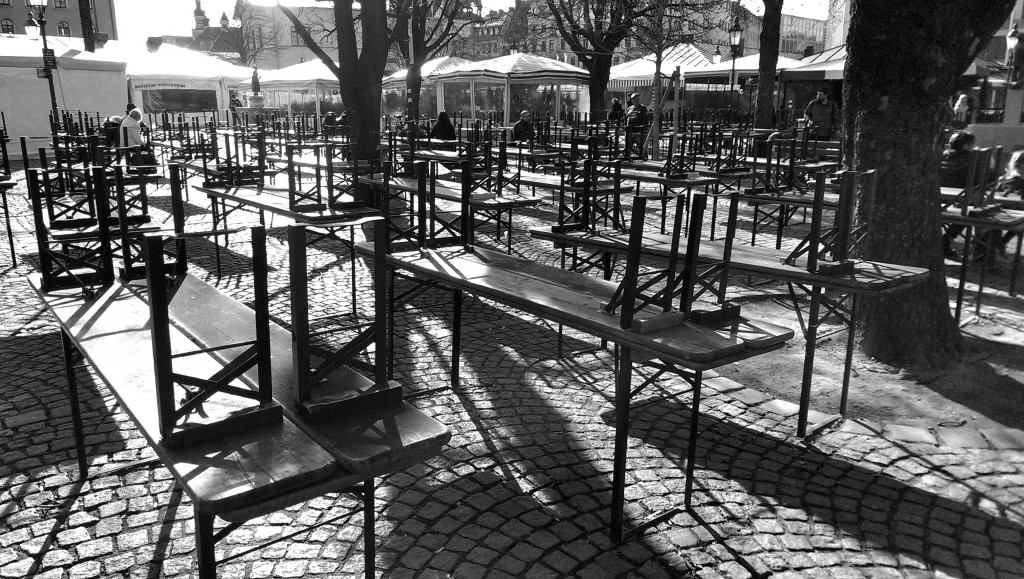Wegen Karfreitag geschlossen: Der Biergarten am Viktualienmarkt.