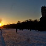 Sonnenuntergang in München unter der Reichenbachbrücke